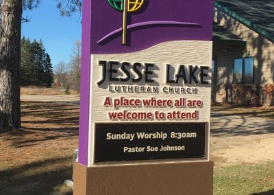 outdoor sign for Jesse Lake Lutheran Church